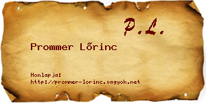 Prommer Lőrinc névjegykártya